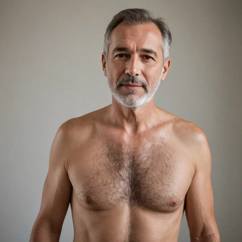 رجل خمسيني يحلق شعر صدره