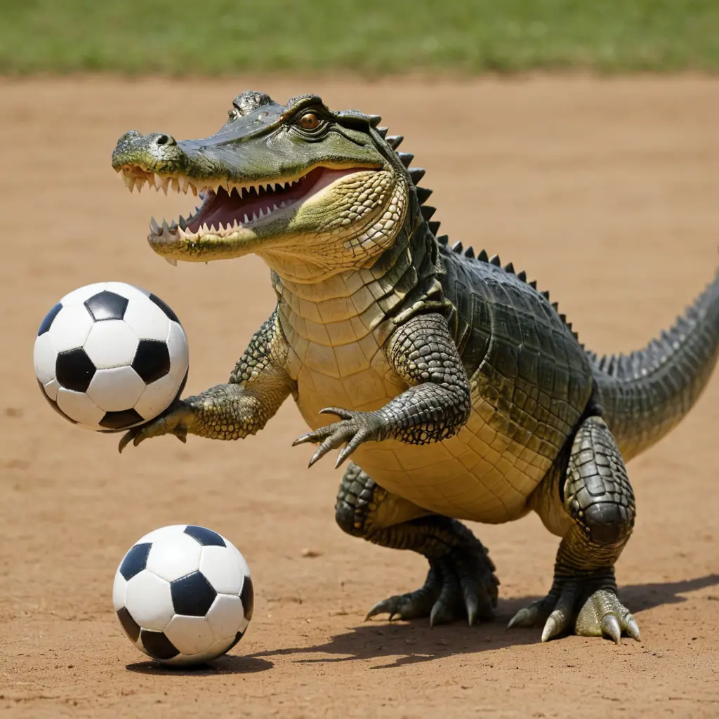 تمساح يلعب كرة قدم