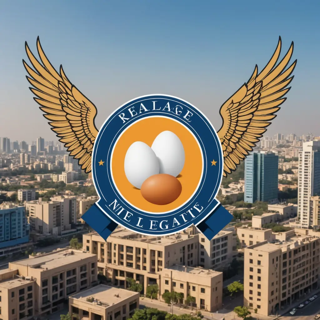 شعار خلفية بيضان جناحين ومبني للتسويق العقاري نسور النيل تسويق واستثمار عقاري