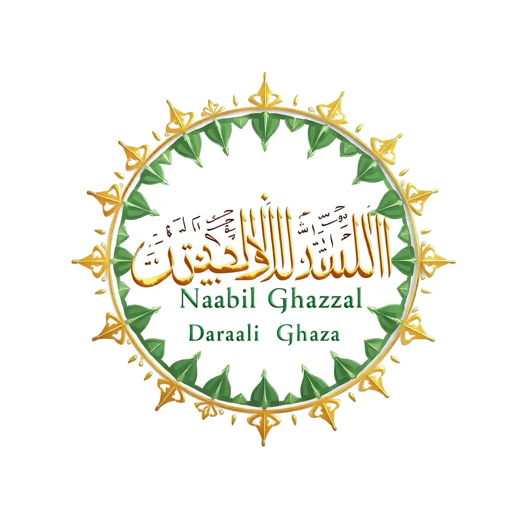 اكتب اسم براء نبيل غزال بخط عربي أنيق منقوش بالذهب الابيض داخل إطار دائري على شكل شمس، بتدرجات خضراء. يُوضع التصميم على خلفية بيضاء نقية لإبراز النص المعقد وإضفاء لمسة جمالية تقليدية هادئة. اجعله أشبه بلوحة رقمية بتدرجات لونية دقيقة وتظليل دقيق.