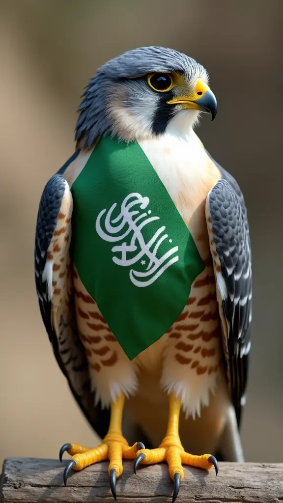 اصنع لي صورة طائر الشاهين مع علم السعوديه