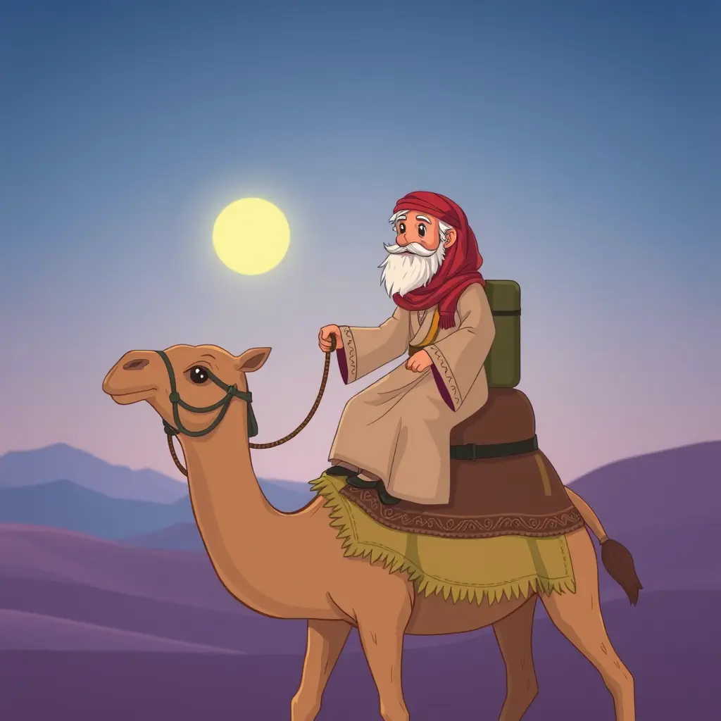 صورة رجل عربي قديم يسافر على جمل كرتون اطفال
