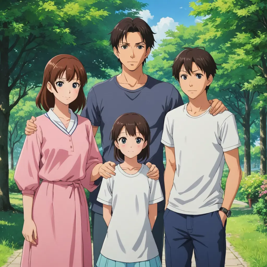 صورة إنيمي لعائلة مكونة من خمسة اشخاص