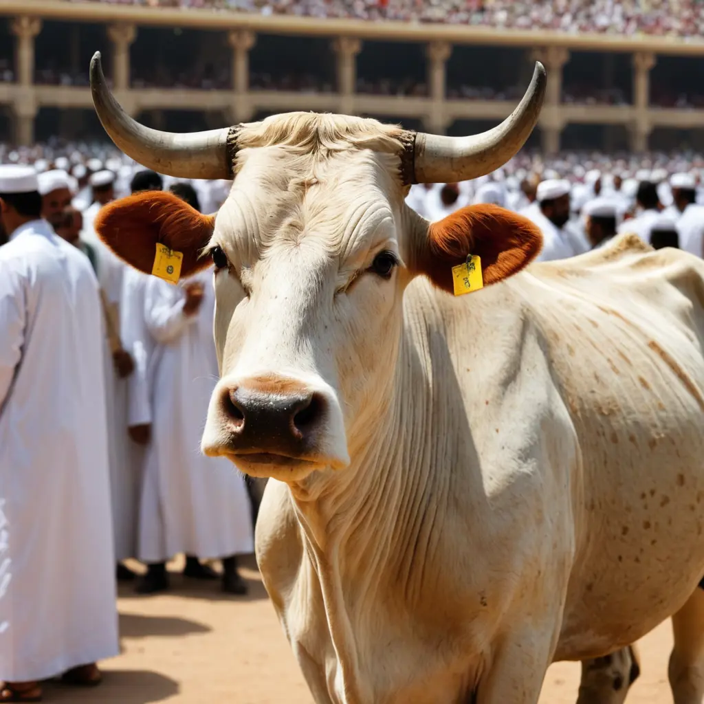 بقرة تحج في مكة المكرمة على قرونها
