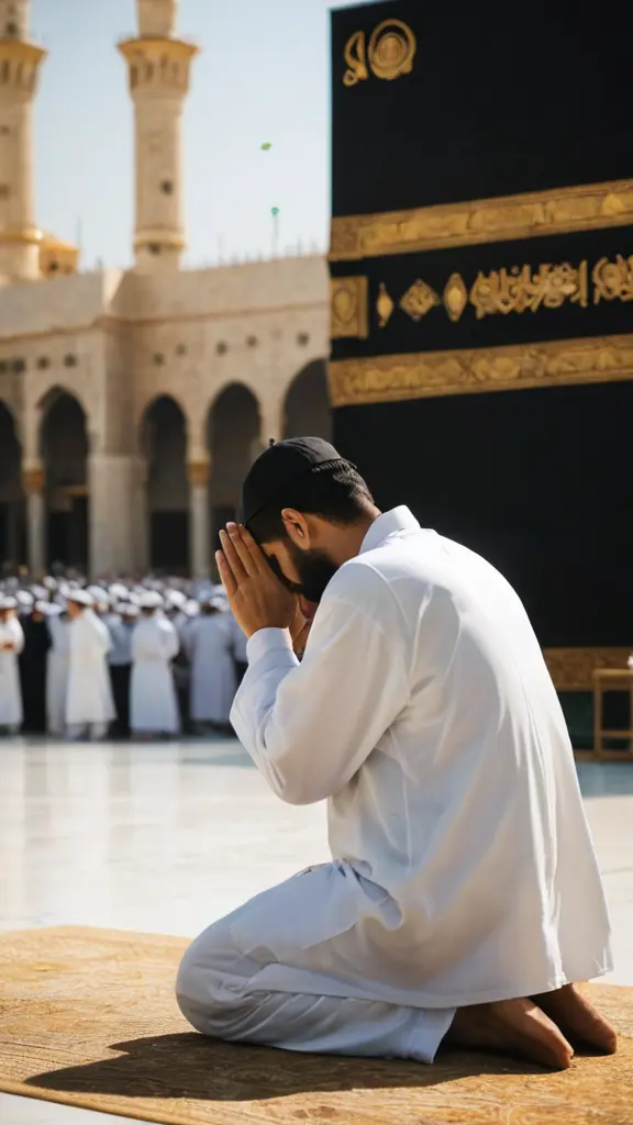 صورة رجل يصلى أمام الكعبة المشرفة جميلة جدا