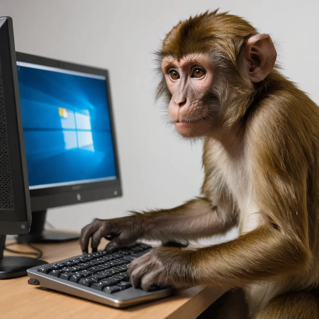 قرد يعمل على الحاسوب