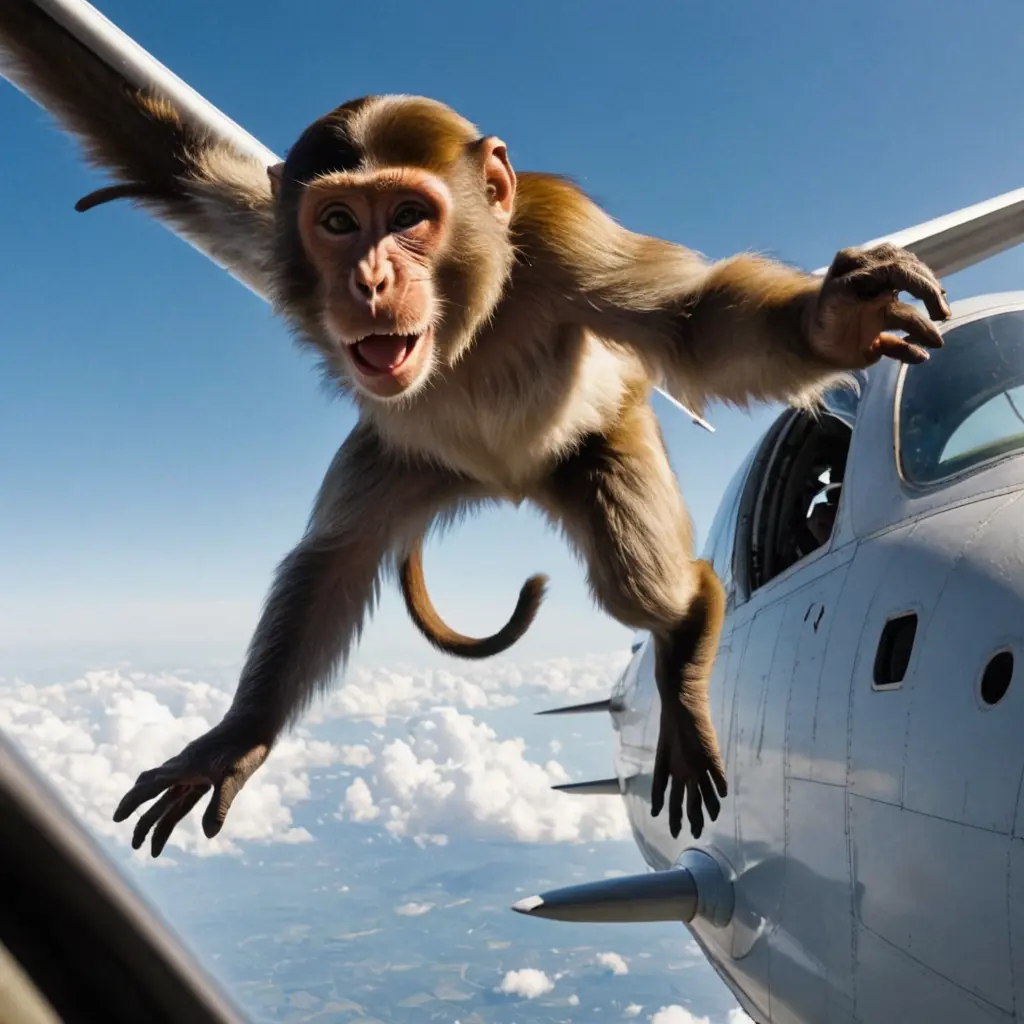 قرد يقفز من فوق الطايرة ويشرب دخان