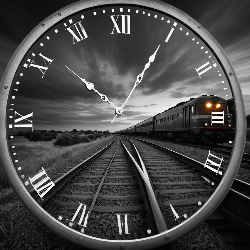 قطار العمر يسير حول اطار الساعه