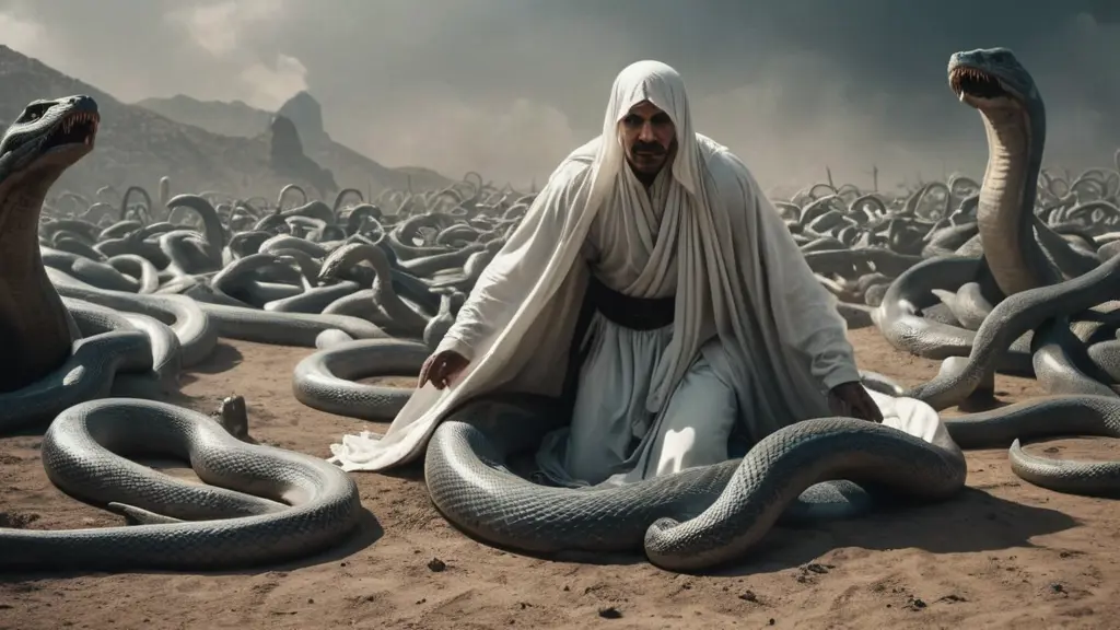 صورة رجل ميت بالكفن ابيض تلتوي عليه الأفاعي الكبيرة في قبره و يهرب من الأفاعي من قبره بشكل مخيف جدا 