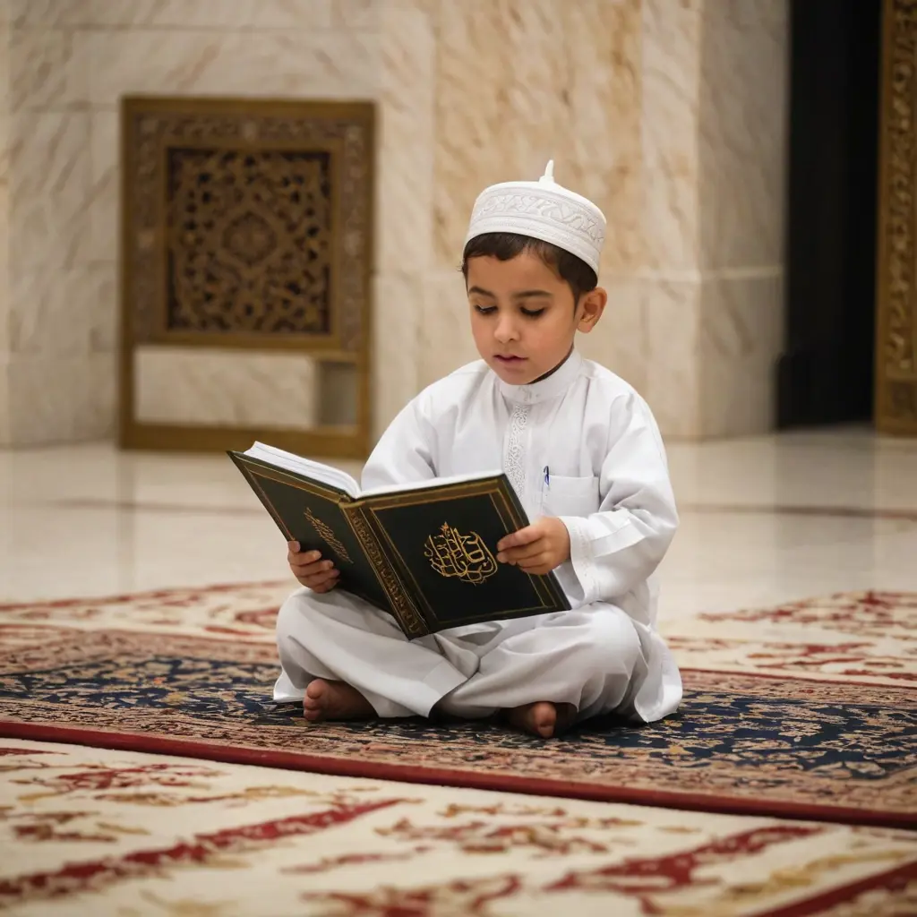 طفل يقرأ القرآن في الروضة الشريفة في المسجد النبوي