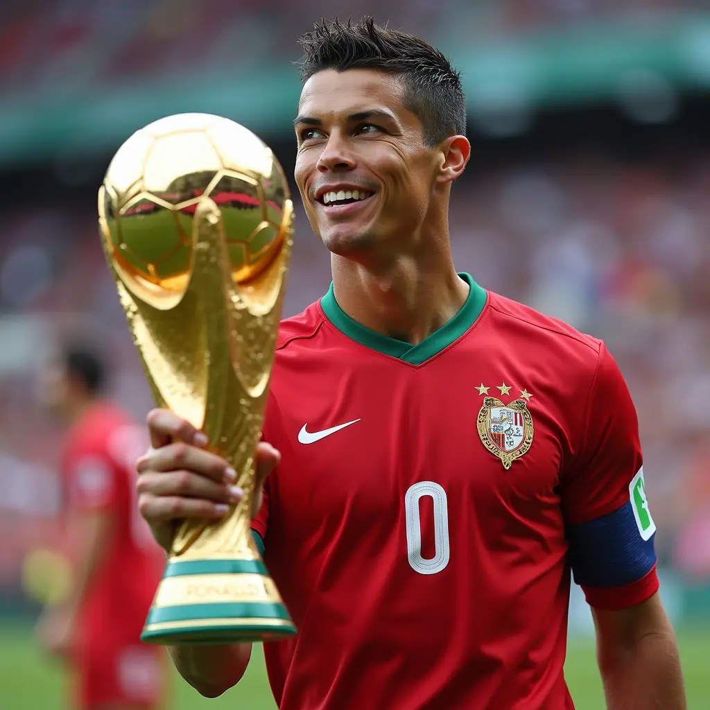 صورة كريستيانو رونالدو يحمل كاس العالم 