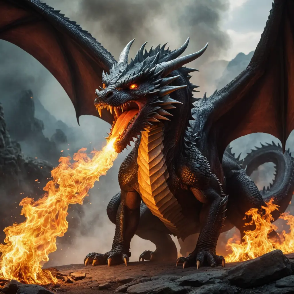 تنين يخرج نار من فمه