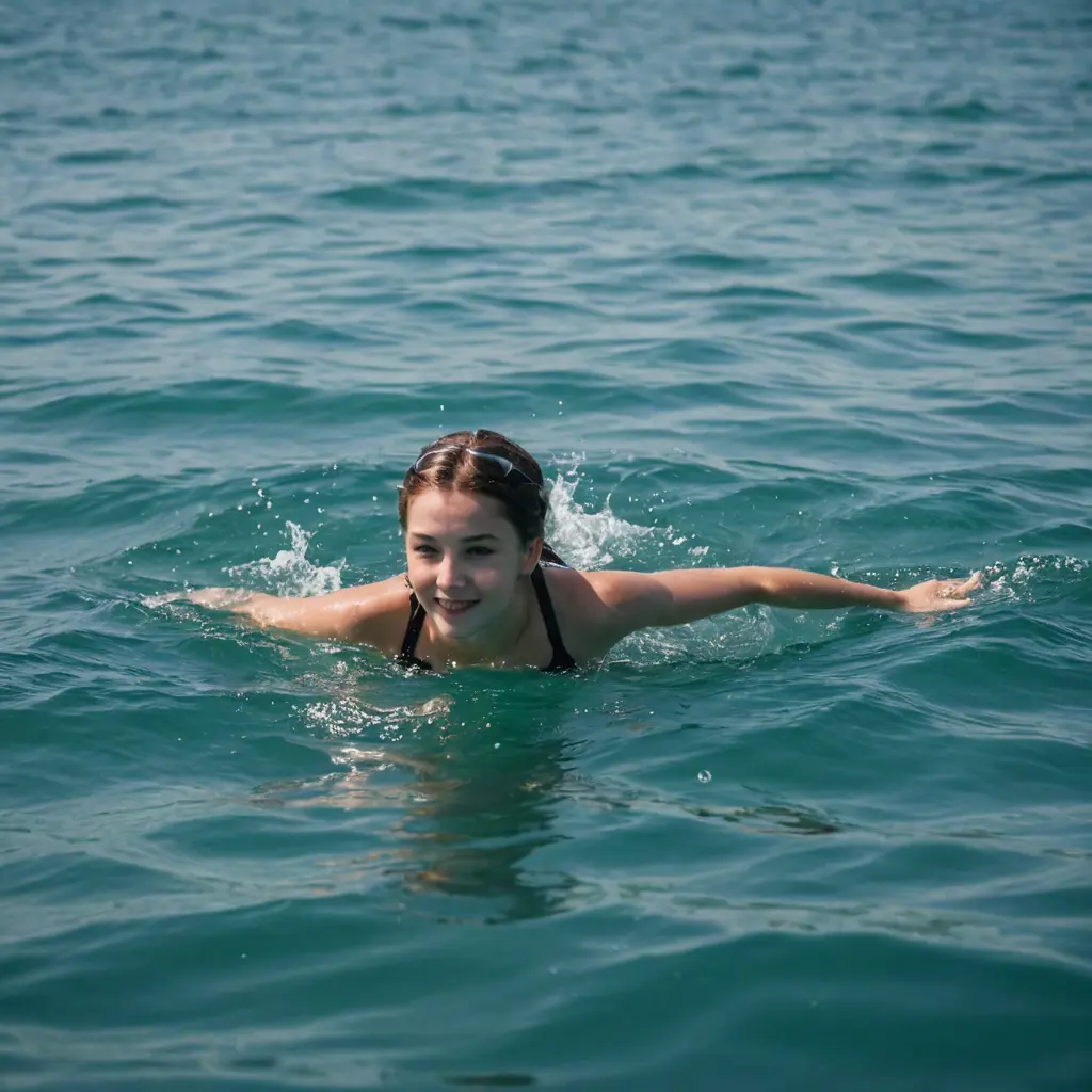 بنت تسبح في البحر
