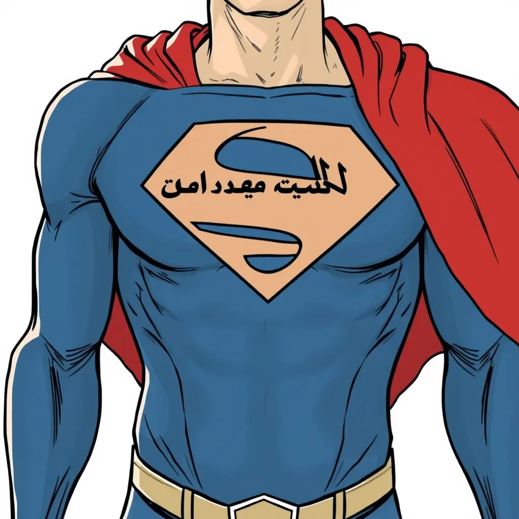 Superman writes the name Palestine on his chest in Arabic and wears the Palestinian flag