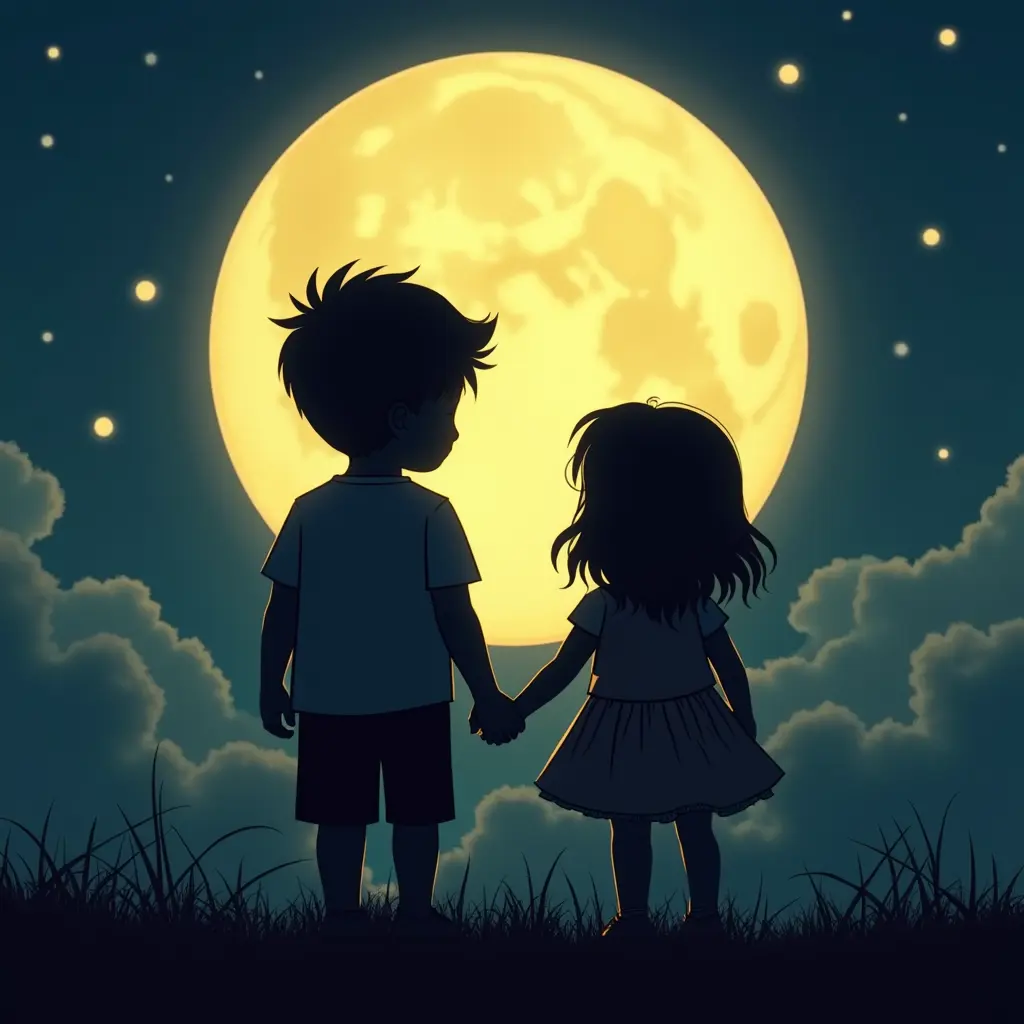 ولد وبنت امام القمر المضيء