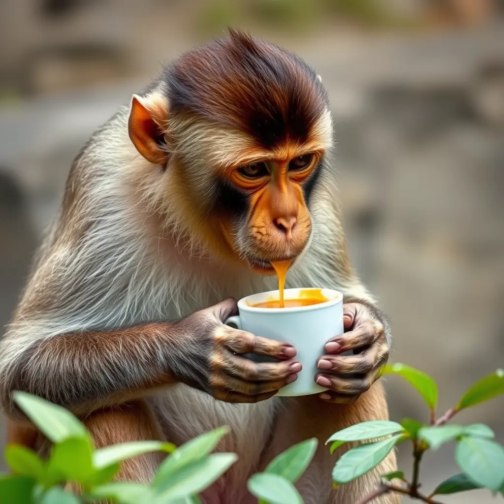 قرد يشرب القهوة