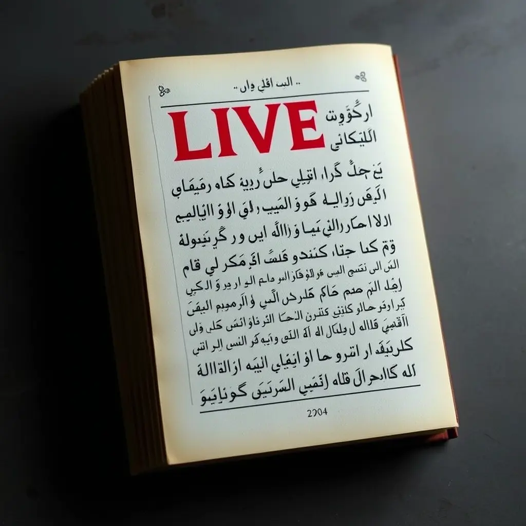 اريد صورة كتاب انكليزي مكتوب عليها بث مباشر باللغة العربية كتابه كبيرة