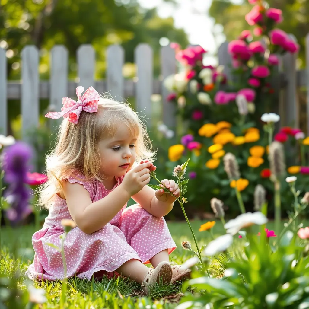 طفلة صغيرة تلعب في الحديقة وبجانبها قط