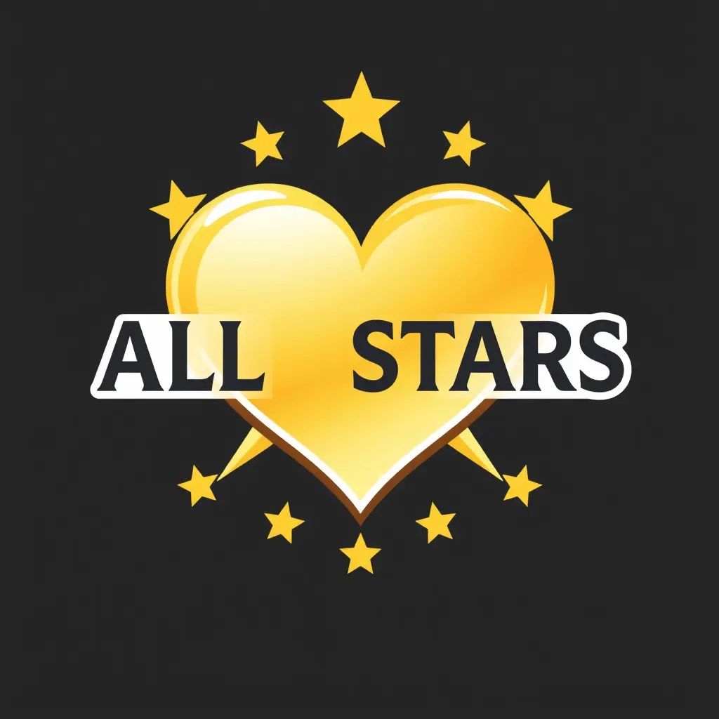شعار برنامج قسمة ونصيب all stars تصميم احترافي مع وجود قلب لون ذهبي 