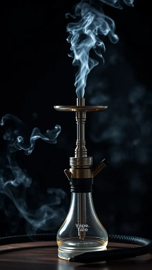 صورة شيشة سموك الكترونية ودخان خارج منها من الفيب ومكتوب على الشعار Vape Tale