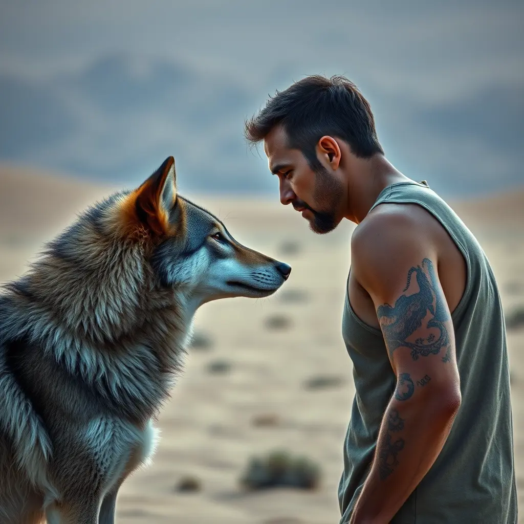 صوره بروفايل رجل ملقم وذئب فالصحراء واقعيه