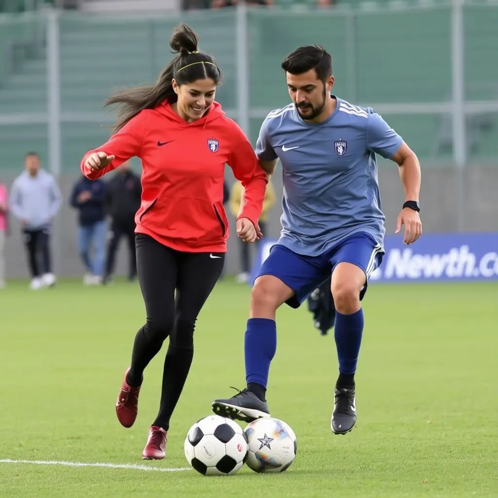 نانسي عجرم تلعب كرة قدم مع راغب علامة