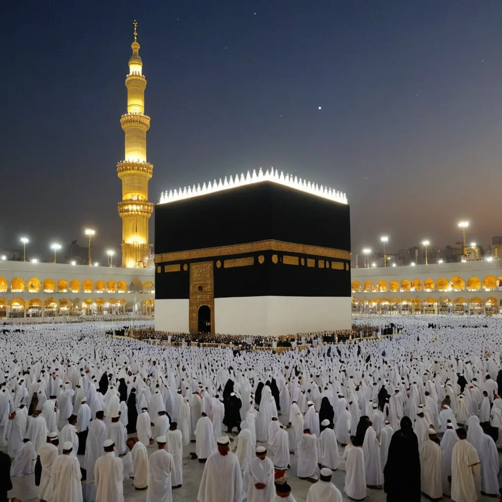 الكعبة المشرفة في الليل ملائكة تصلي