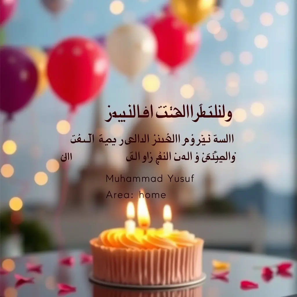 اكتب لي بطاقه دعوه لعيد ميلاد باللغه العربيه الاسم محمد يوسف المنطقه منزلي بخلفيه جميله تعكس عيد الميلاد