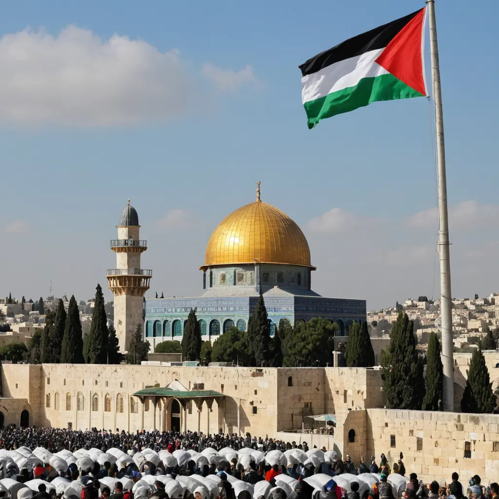 صورة للمسجد الاقصى وعلم فلسطين 