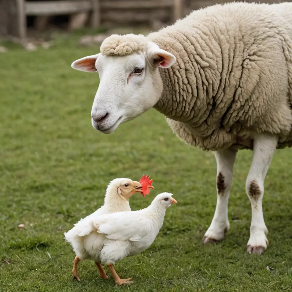 خروف يلعب مع دجاجة