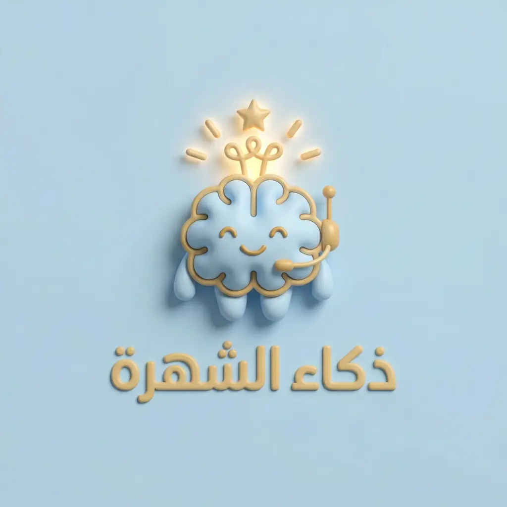 Generate a minimalistic mascot style logo in 3d for a company named 'ذكاء الشهرة' in the internet field. The logo should prominently feature The intelligence of fame .