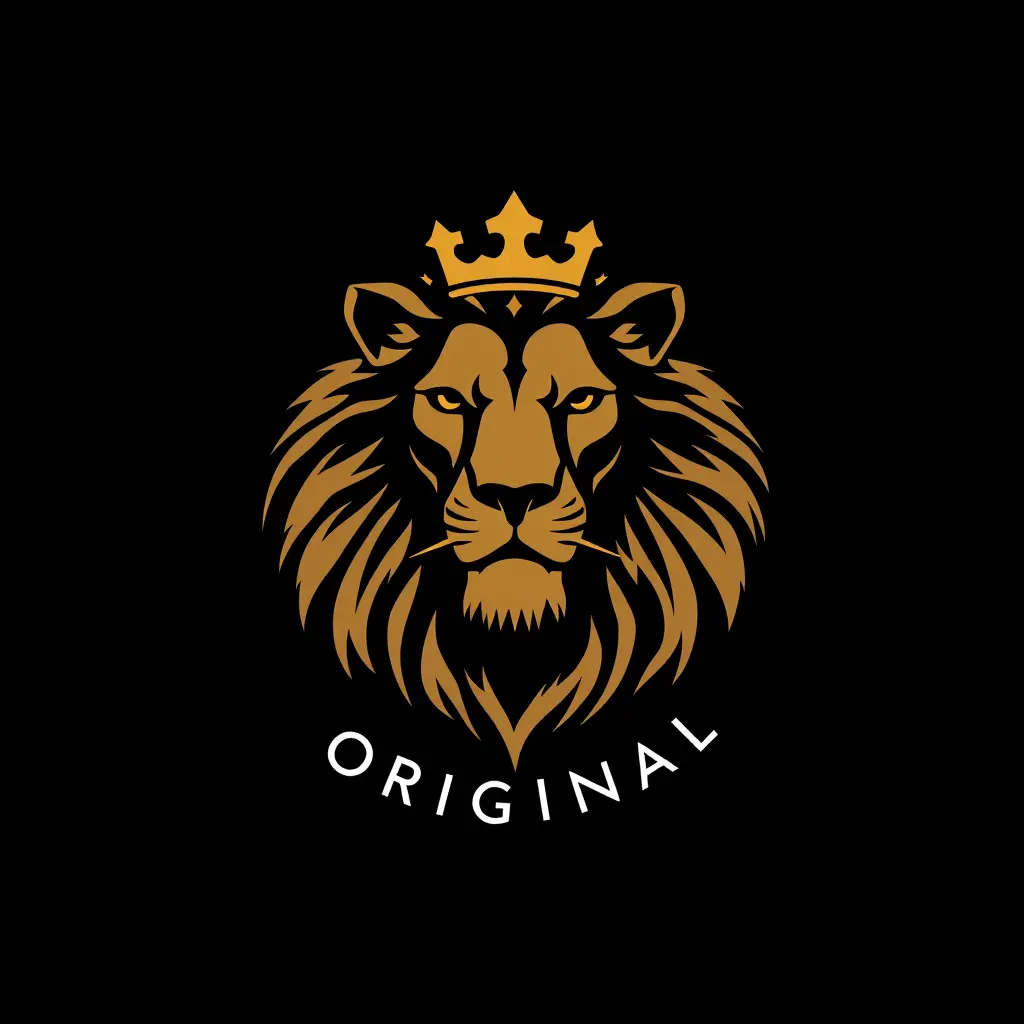 افضل لوغو التجارة الأسد و خلفية اللون الاسود مكتوب عليه فقط KING ORIGINAL