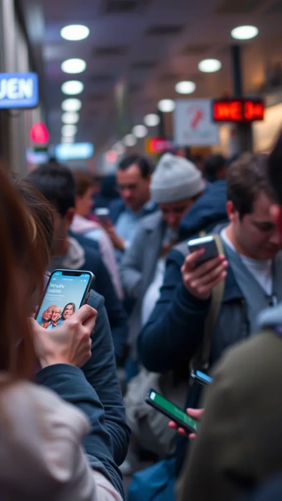 صورة لناس كثيرة ملهية في الهاتف