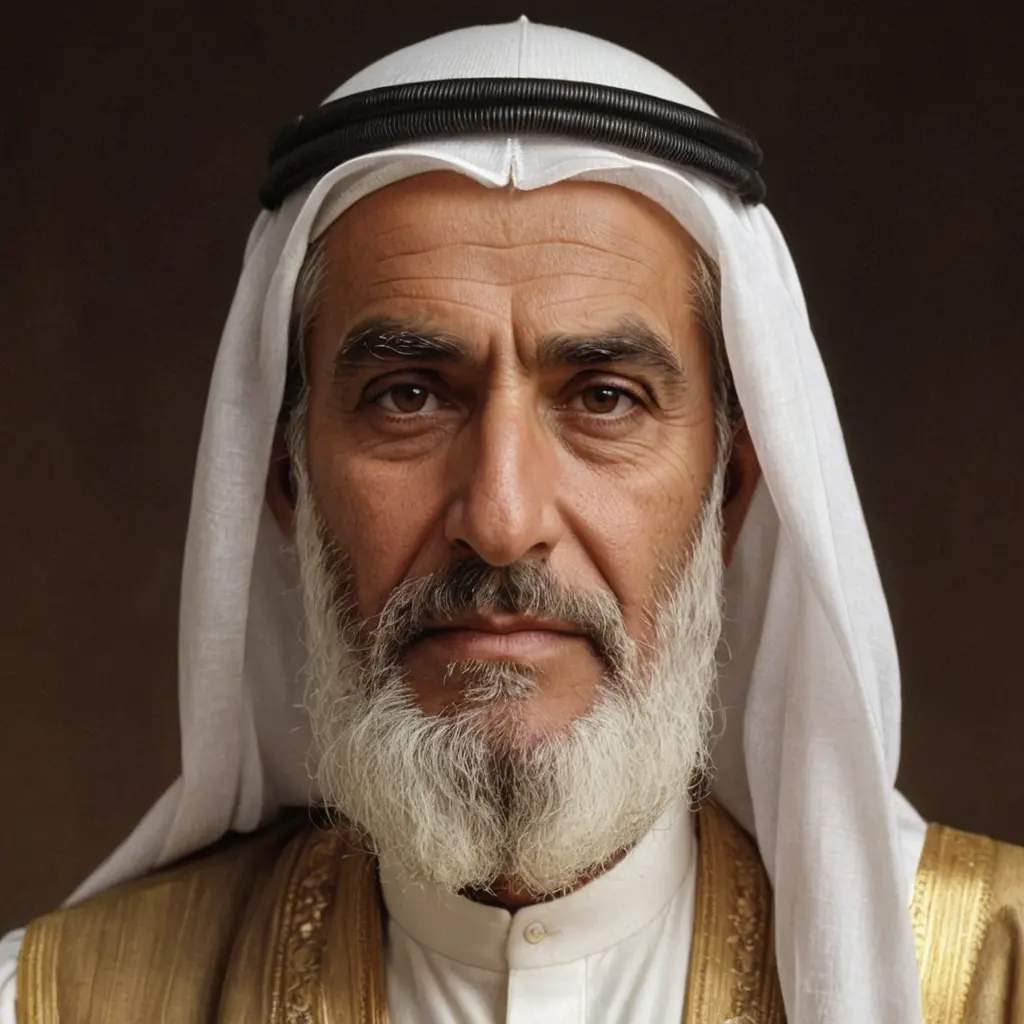 رجل كبير عربي بالسن ملتحي ابيض اللحية خفيف اللحية واسع العينين ولون عينيه عسليه حنطي البشرة بحواجب مرسومه ورموش طويله وشعر رأس خفيف