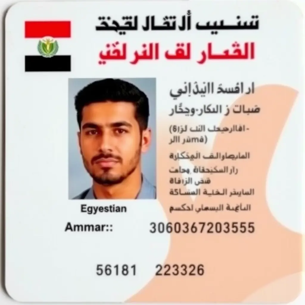 بطاقه تعريف شخصيه لمصري يوجد بها المهنه مهندس برمجه والعنوان بسنديله والاسم عمار والرقم القومي 30603161203555 واريدها البطاقه المصريه