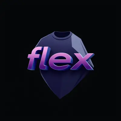 Generate a detailed geometric style logo in 3d for a company named 'flex' in the beauty field. The logo should prominently feature t-shirt and brand .