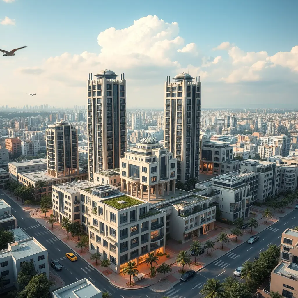 تصميم عمراني لمطفة المزة فيلات في مدينة دمشق و تحوي برجيات ضخمة و ابنية حديثة