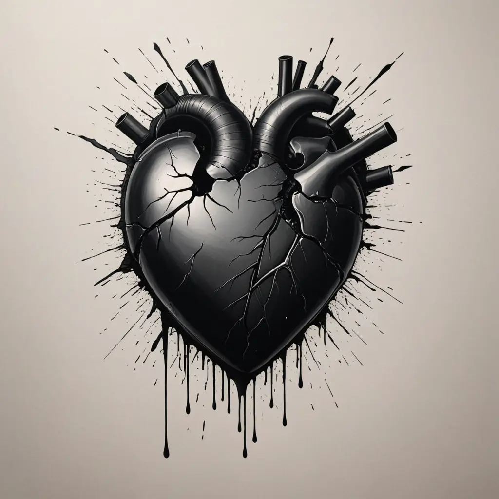 قلب اسود مكسور بداخل رسم يبكي