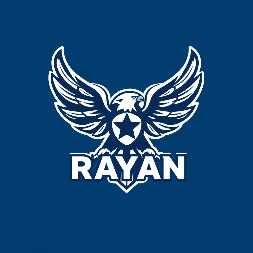 أصنع لي أختصار من اسم RAYAN و اجعله تصميم لشعار نادي كرة القدم و فيه ايضا اجحنة النسر فقط