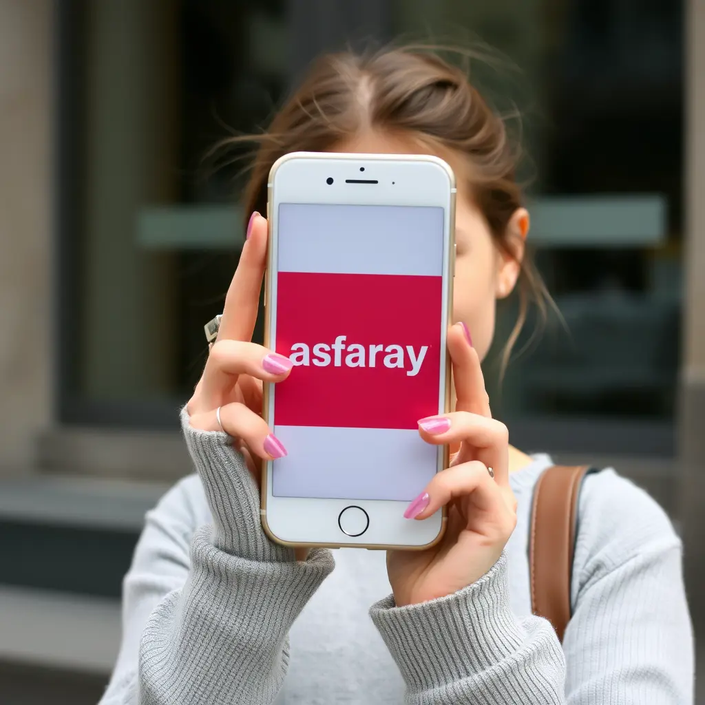 بنت حاملة هاتف فيه اسمasfaray في ميلانو، إيطاليا.