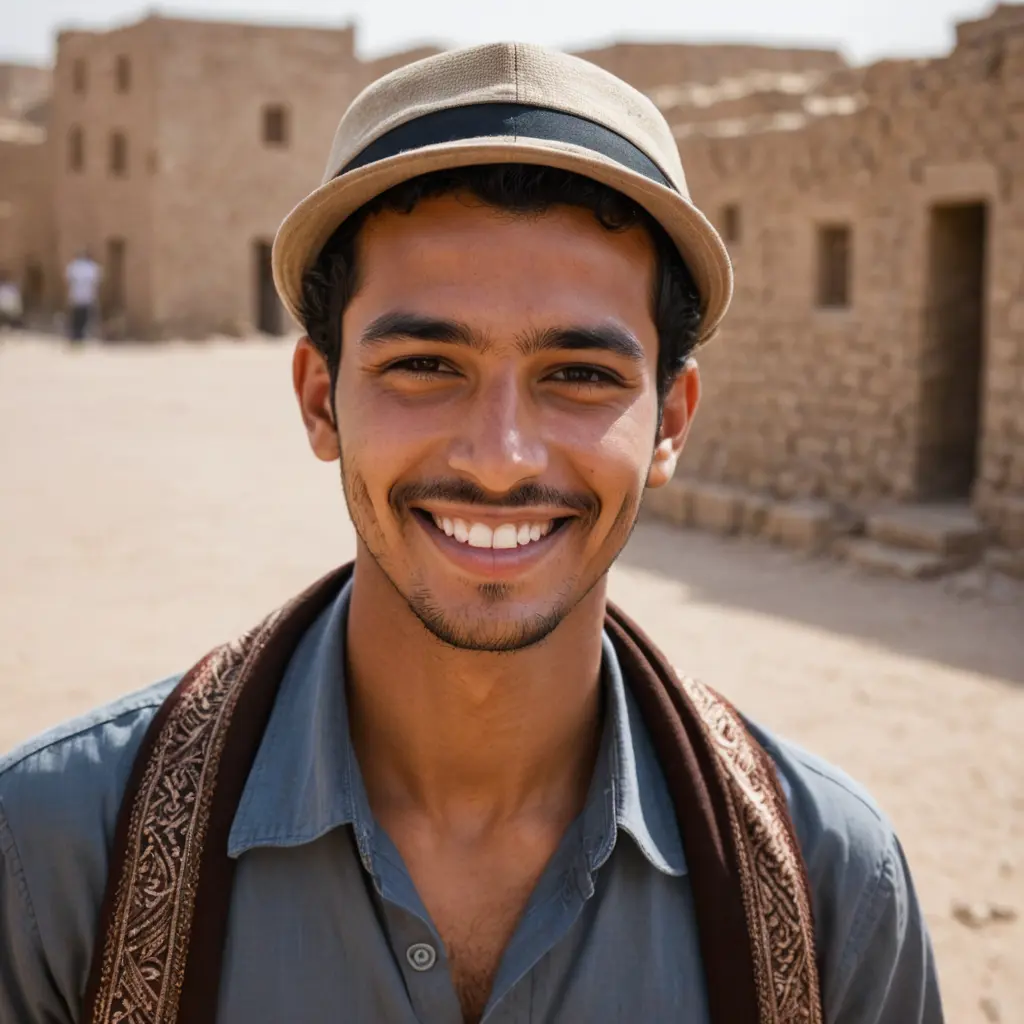 صور شاب يمني وسيم يبتسم ويرتدي قبعة