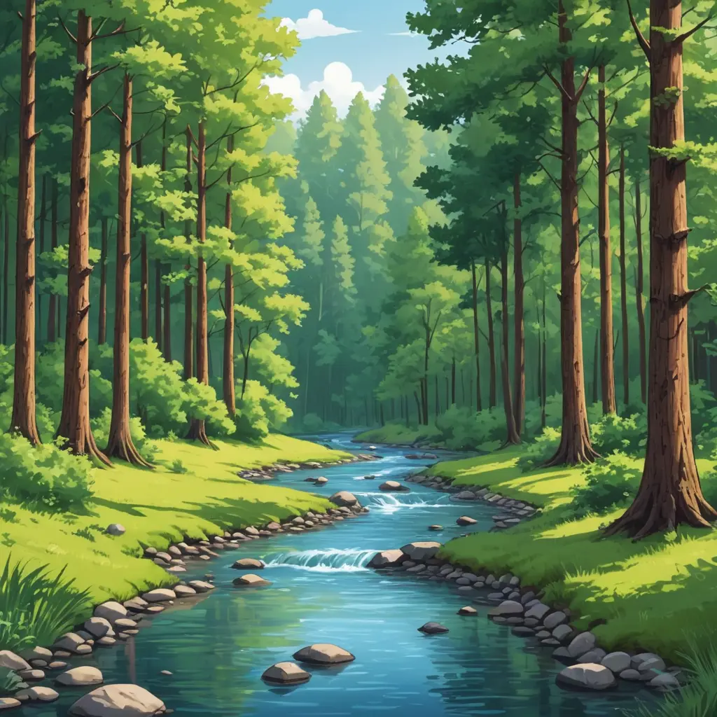 نهر وسط الغابة كرتون