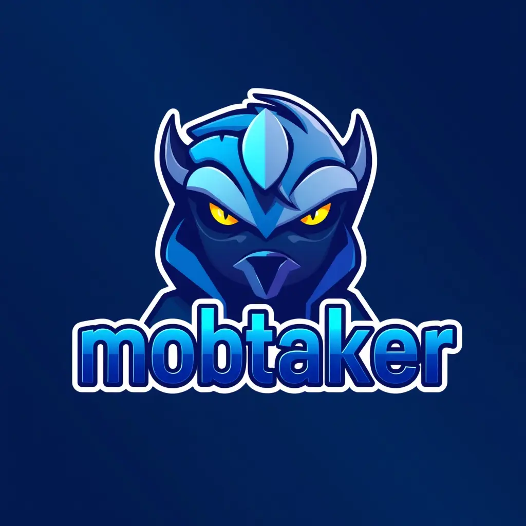 Generate a detailed logo in 2d for a company named 'mobtaker' in the technology field. The logo should prominently feature character which uses cold colors palette.