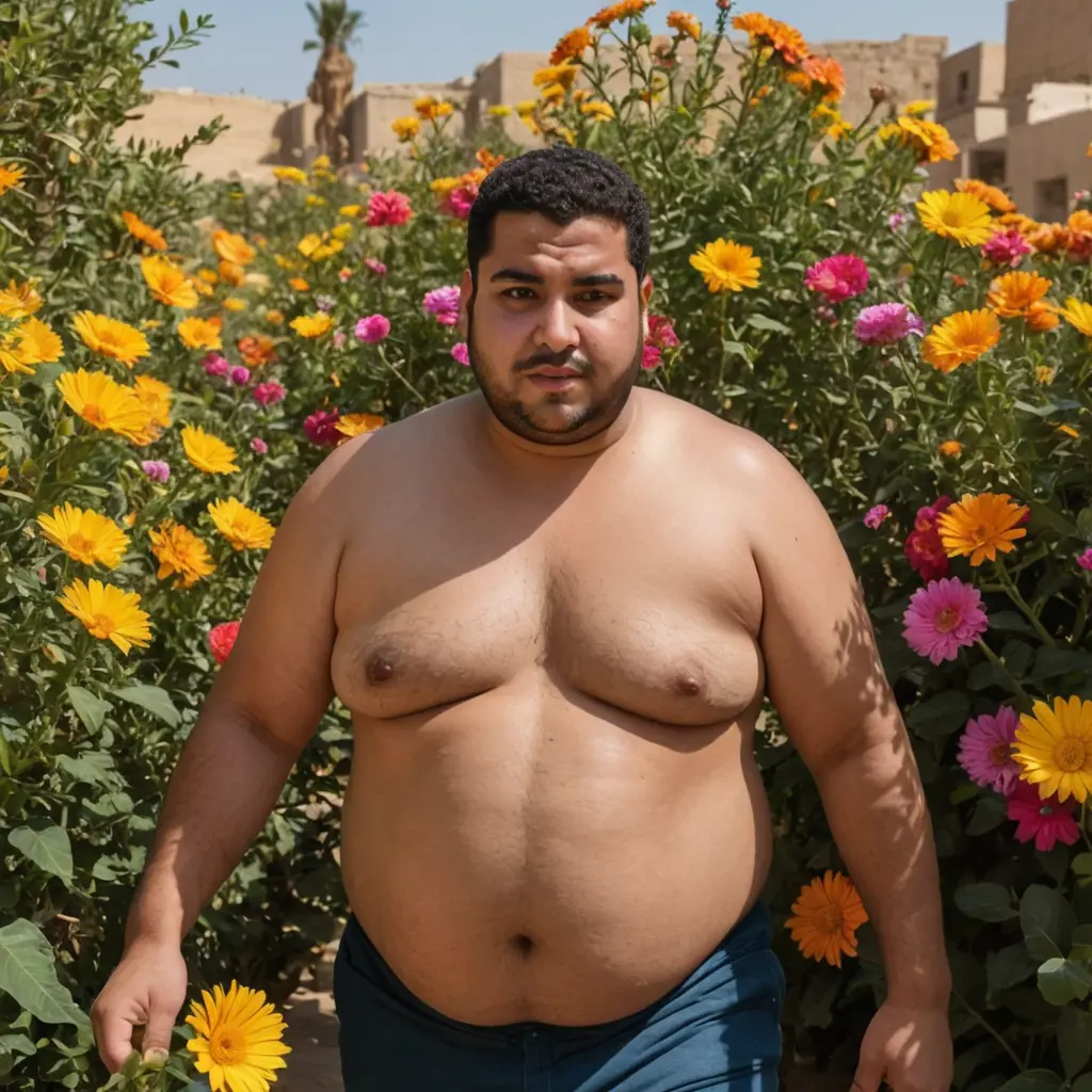 شاب مصري تخين يخرج منه ورود وغصان وزروع