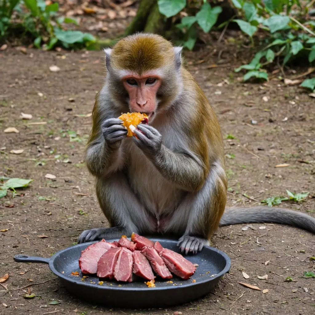 قرد يأكل اللحم