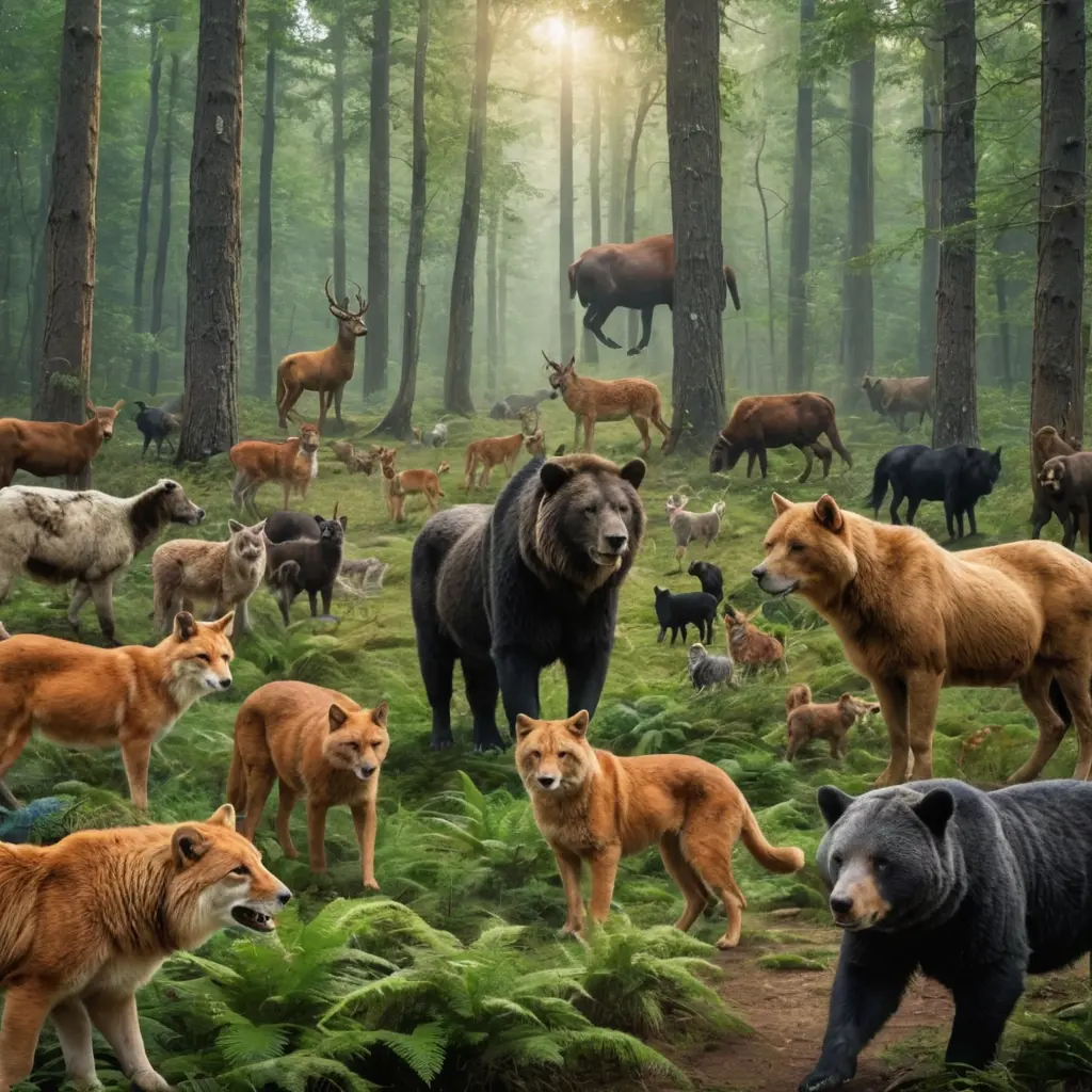 صورة تشمل ح حيوانات اليفة وحيوان واحد فقط مفترس ف الغابة