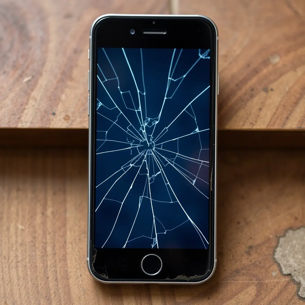 A phone with a cracked screen                                                                                                                                                                                                                                                                                                                                                                                                                                                                                                                                                                 