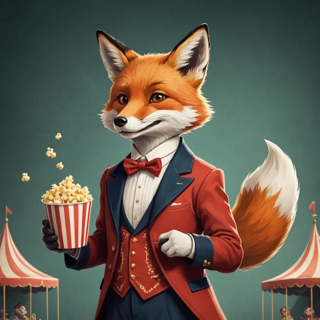 ثعلب بملابس السيرك في يده فشار  (رسم بطريقة عاديه وكرتونيه اكثر)