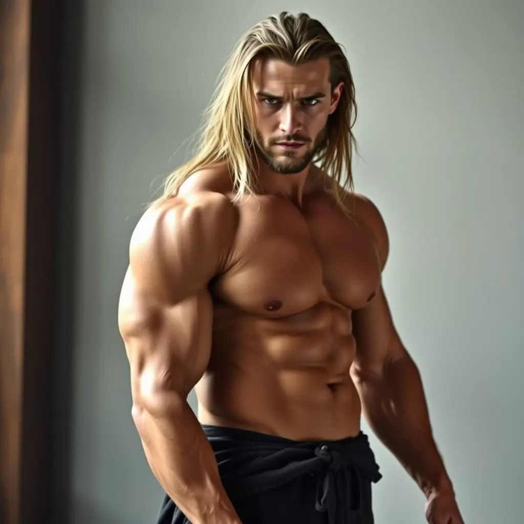رجل ذو عضلات وشعر طويل