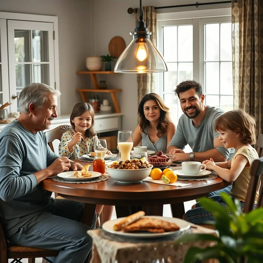 صورة لعائلة مجتمعة على طاولة الافطار